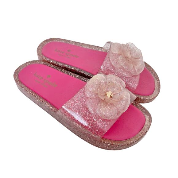 Kate Spade Pink Glitter Flower Jelly Slides Sz 6 - Picture 1 of 6
